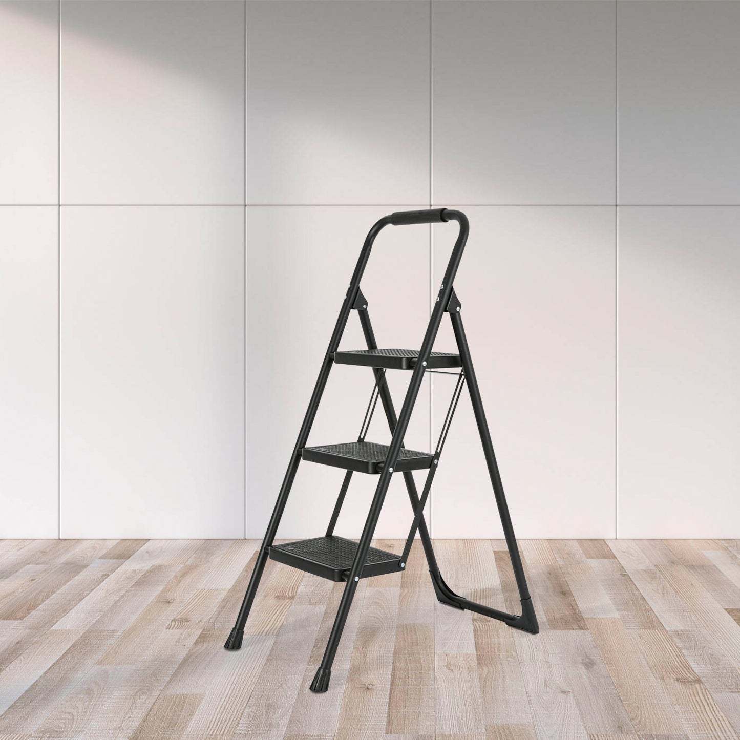 3-Step Iron Folding Step Stool Ladder 330 lbs. Load Capacity Type IA Duty Rating (6.3 ft. Reach Height), Black