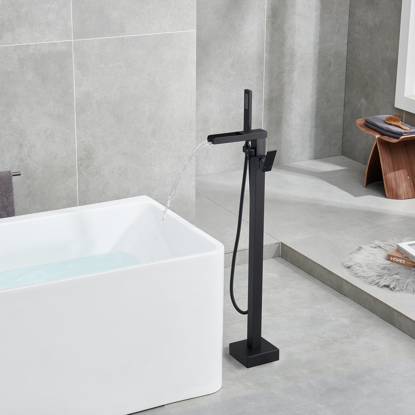 Single-Handle Free Standing Claw Foot Freestanding Tub Faucet with Handheld Shower in. matte black