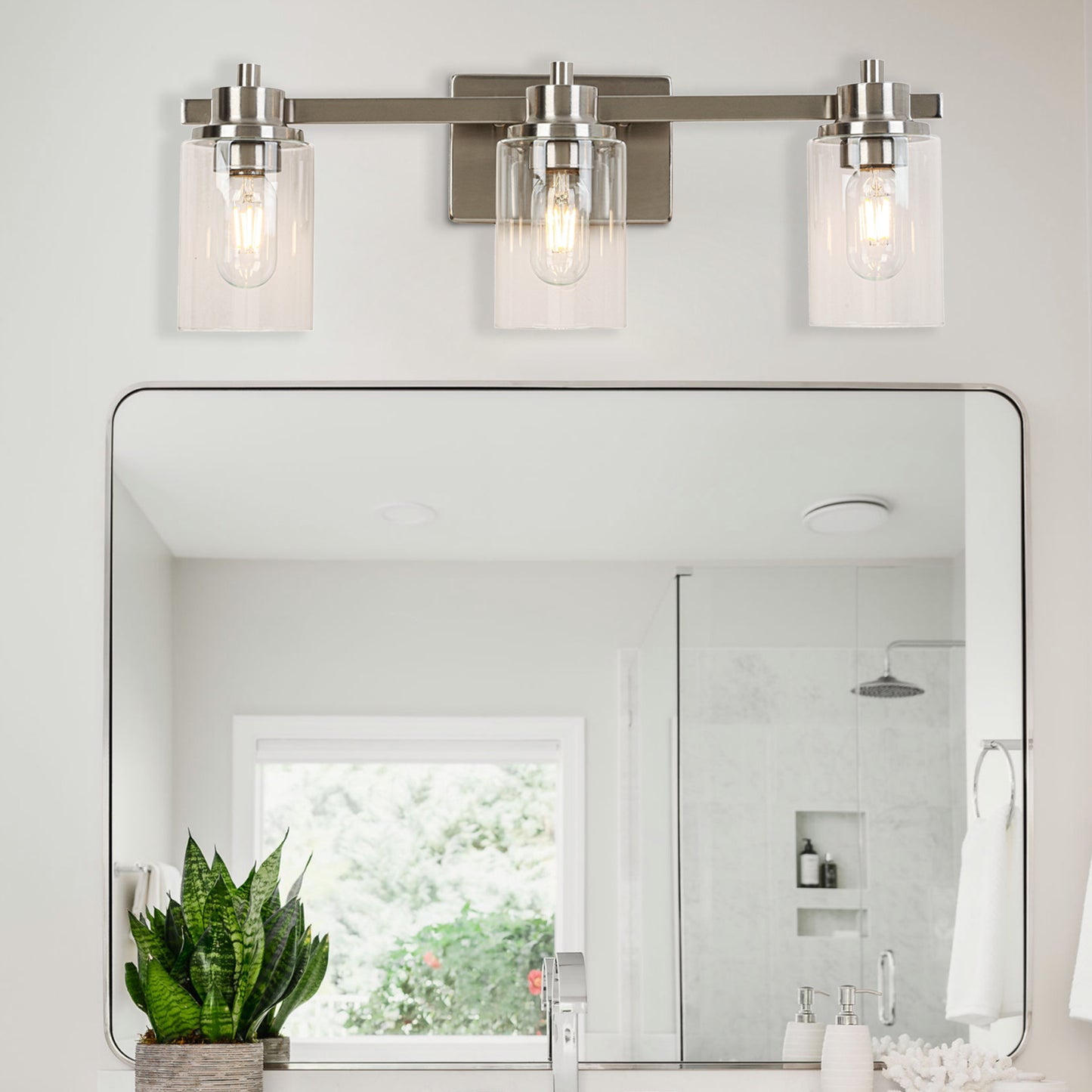 23-in 3-Light Brushed Nickel Led, Modern/Contemporary Vanity Light