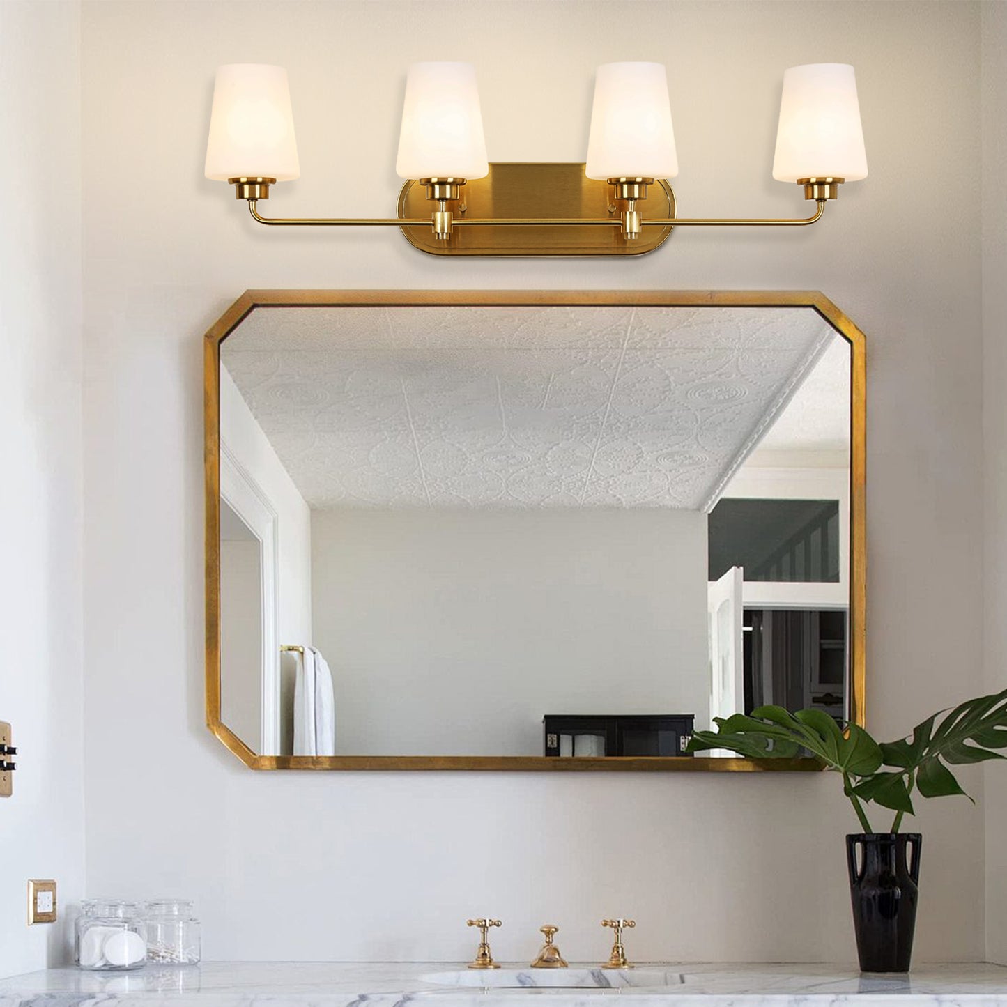 4-Light White Plus Gold Bathroom Vanity Light with Shade