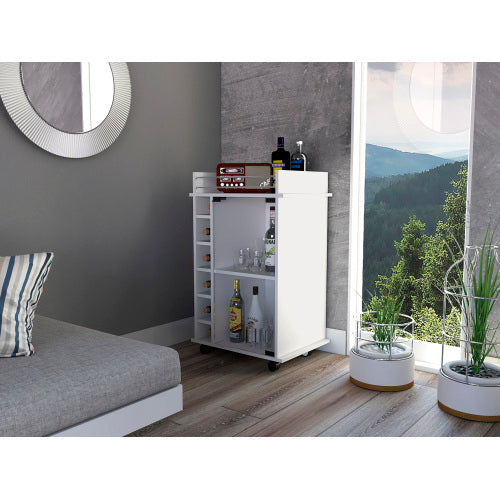 Bar Cart,Two Shelves, Six Built-in Wine Rack, Four Casters -White