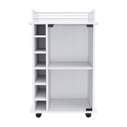 Bar Cart,Two Shelves, Six Built-in Wine Rack, Four Casters -White