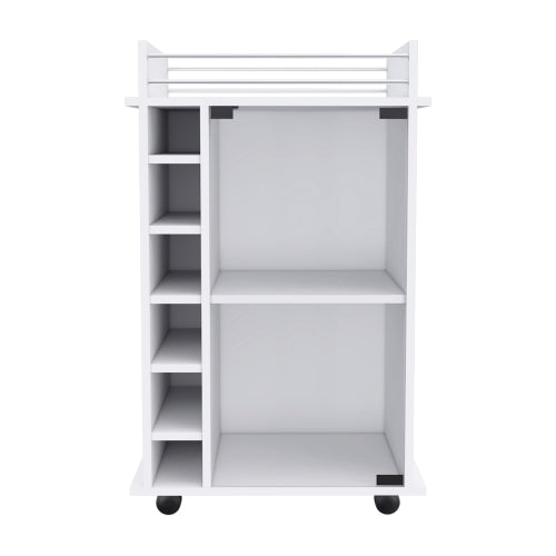 Bar Cart,Two Shelves, Six Built-in Wine Rack, Four Casters -White