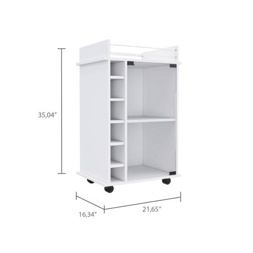 Bar Cart,Two Shelves, Six Built-in Wine Rack, Four Casters -White