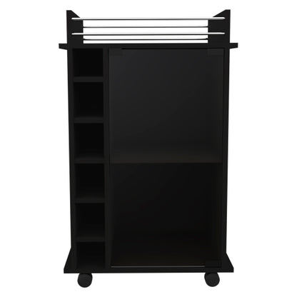 Bar Cart,Two Shelves, Six Built-in Wine Rack, Four Casters -Black