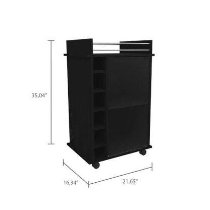 Bar Cart,Two Shelves, Six Built-in Wine Rack, Four Casters -Black