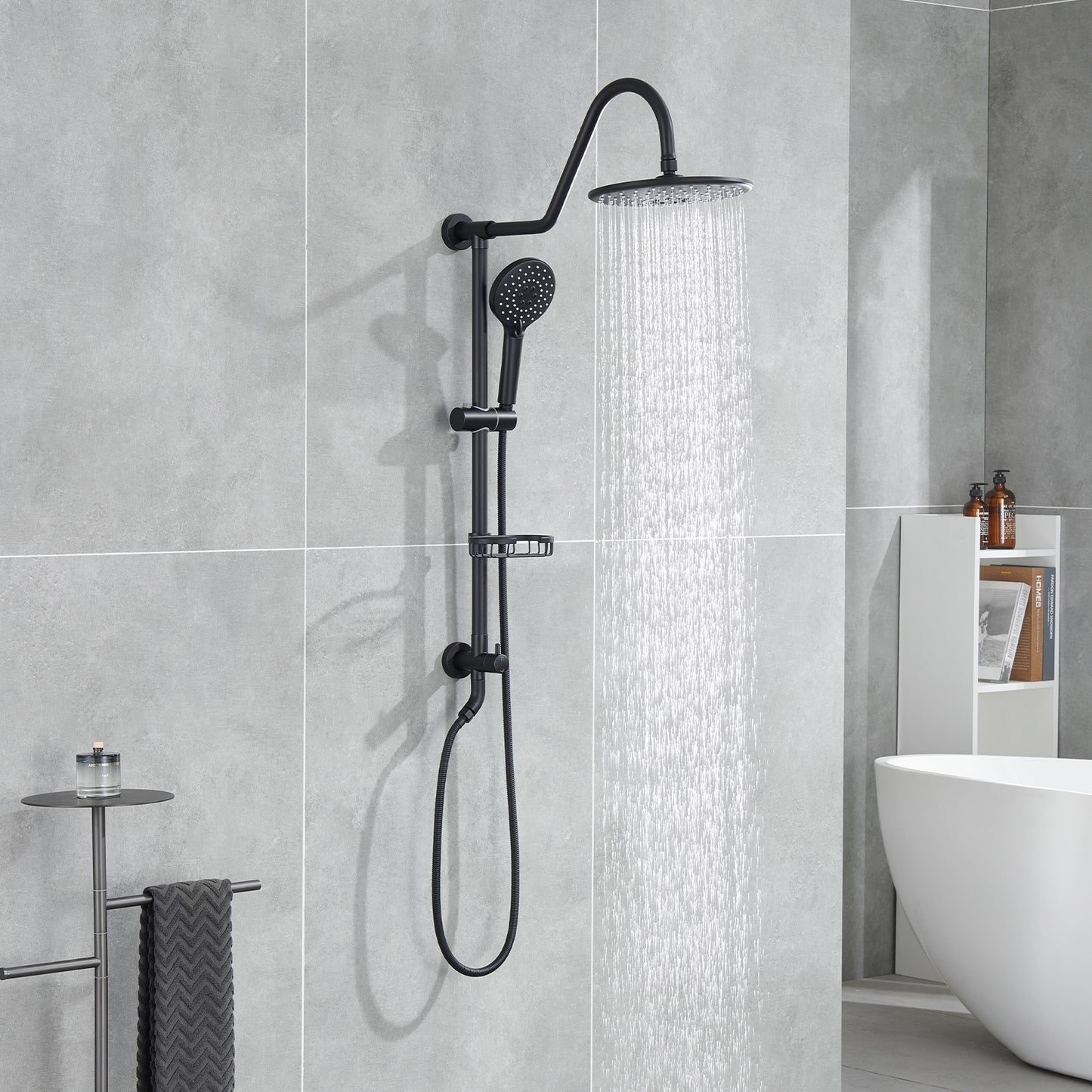 Wall Bar Shower Kit 1-Spray 7.85 in. Round Rain Shower Head with Hand Shower in Oil-Rubbed Bronze