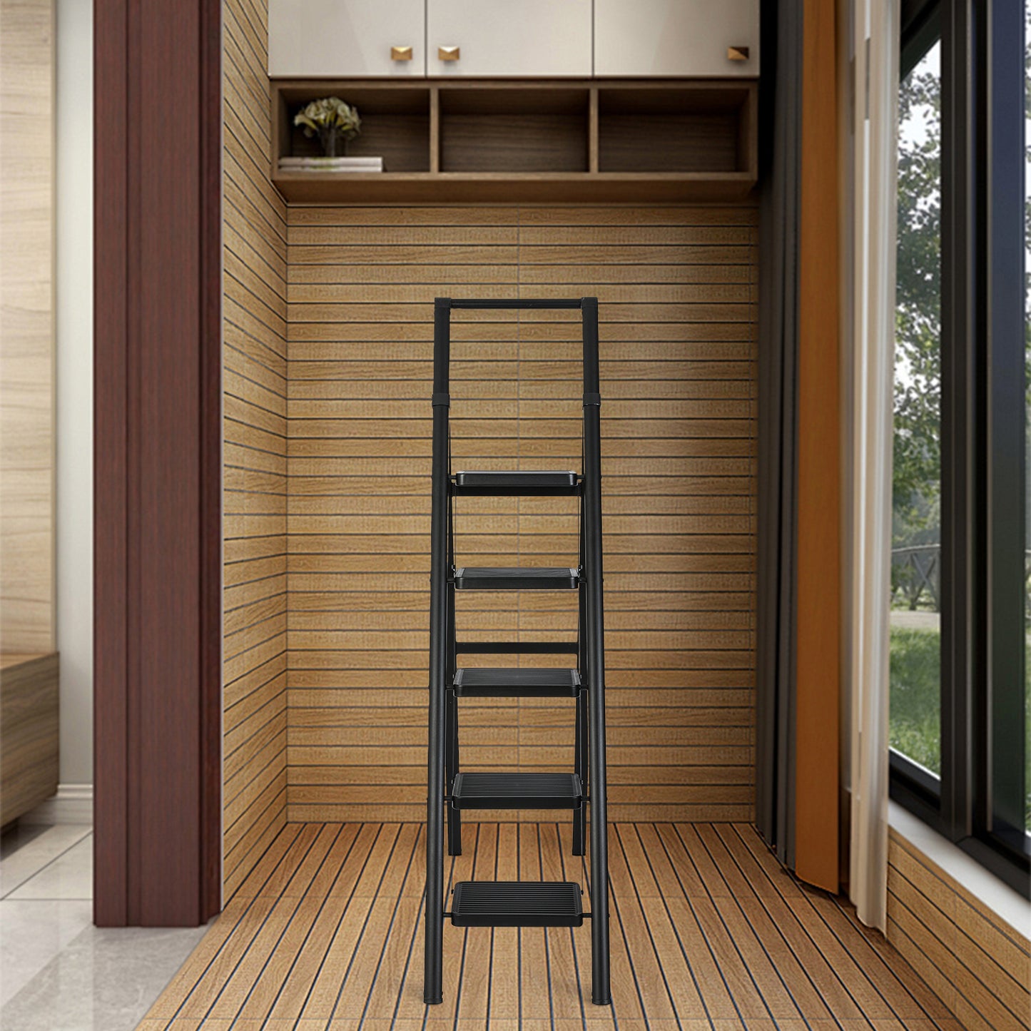 5-Step Steel Folding Step Stool Ladder 330 lbs. Load Capacity (1.5 ft. Industry Standard Ladder Height),Black