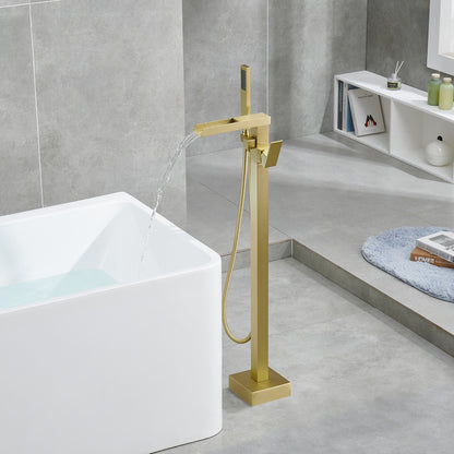 Single-Handle Free Standing Claw Foot Freestanding Tub Faucet with Handheld Shower in. Brushed Gold