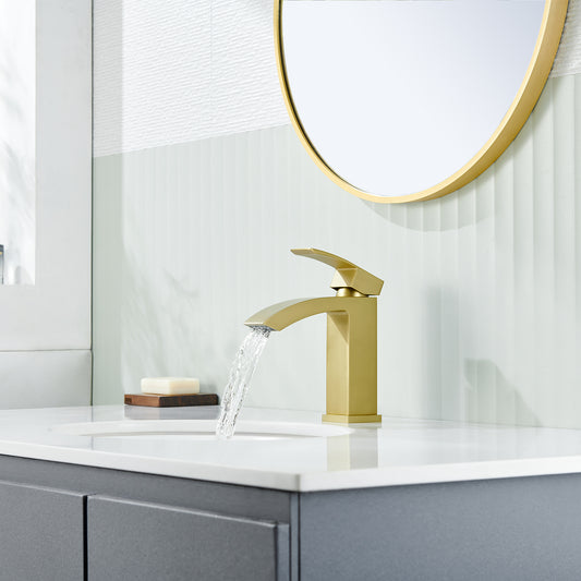 Single Handle Single Hole Bathroom Faucet Spot Resistant in Brushed Gold