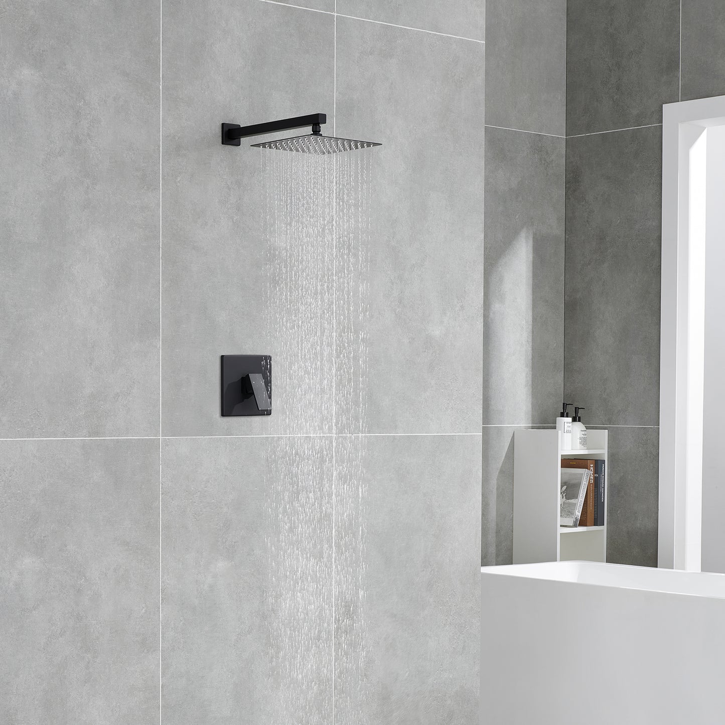 1-Spray Pattern 10 in. Wall Mount Square Fixed Shower Head in Matte Black