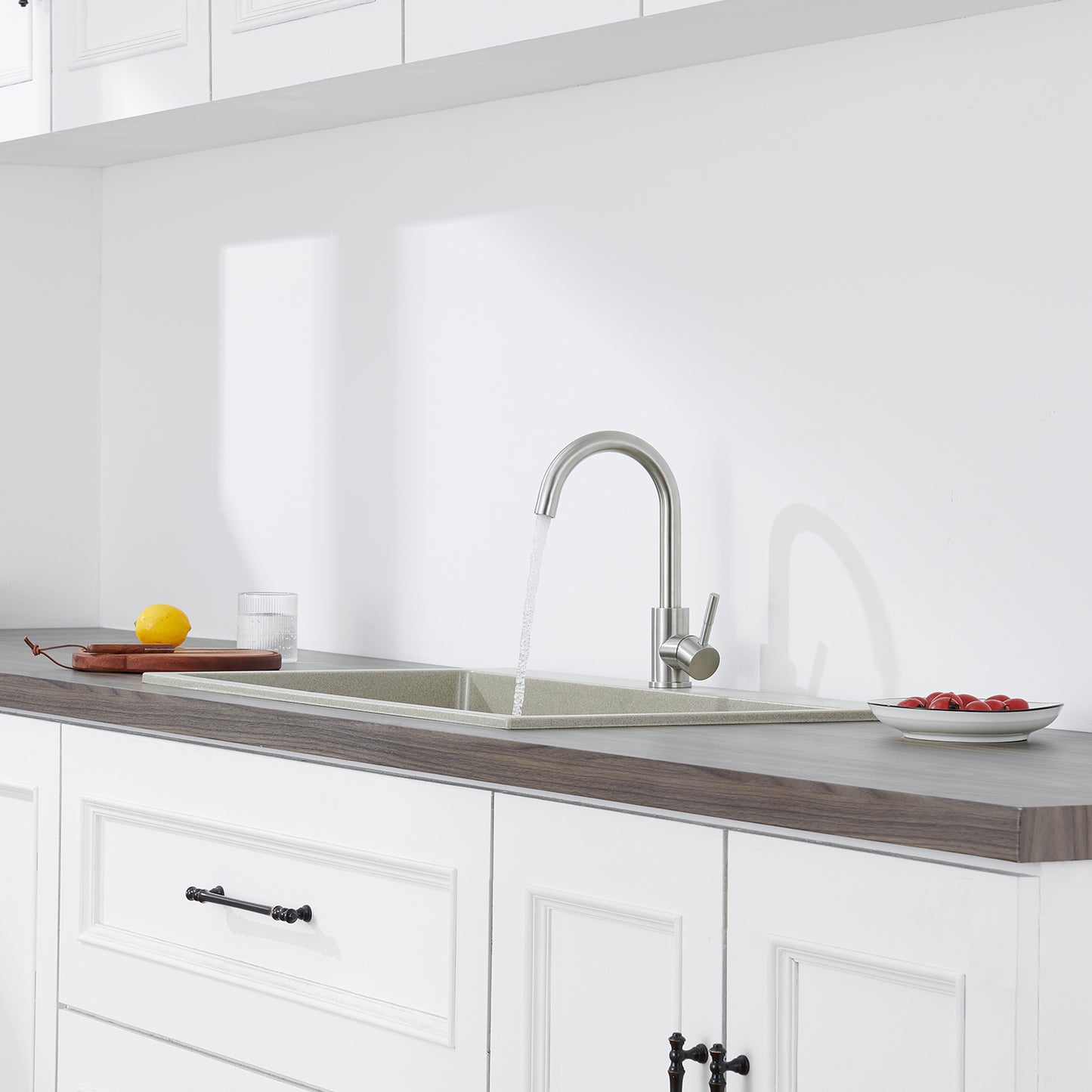 Single Handle Kitchen Bar Faucet with 360°, Single Hole Bar Kitchen Sink Faucet in Brushed Nickel