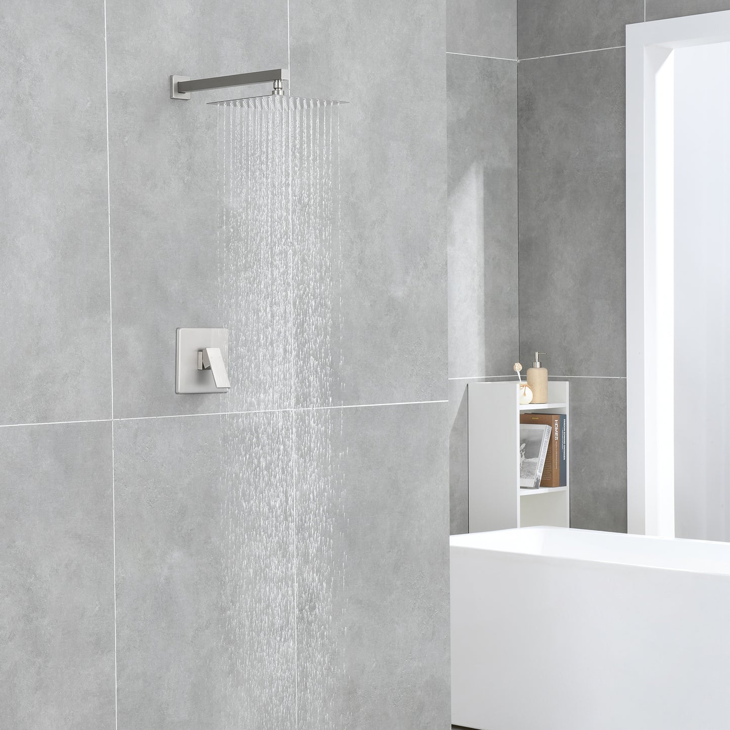 Single Handle 1-Spray Shower Faucet 2.5 GPM with Wall Mounted 10 in. Rain Shower Head Faucet in Brushed Nickel