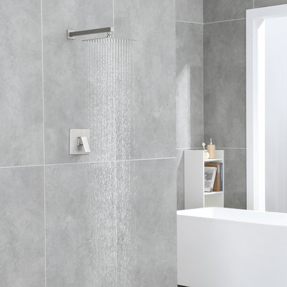 Single Handle 1-Spray Shower Faucet 2.5 GPM with Wall Mounted 10 in. Rain Shower Head Faucet in Brushed Nickel