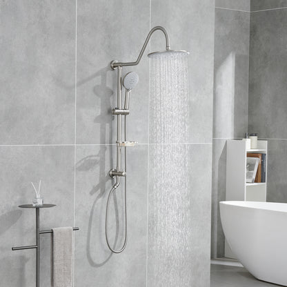 5 -Spray Patterns 8 in. 2.5 GPM Rain Wall Mount Dual Shower Heads with Handheld Shower System in Brushed Nickel