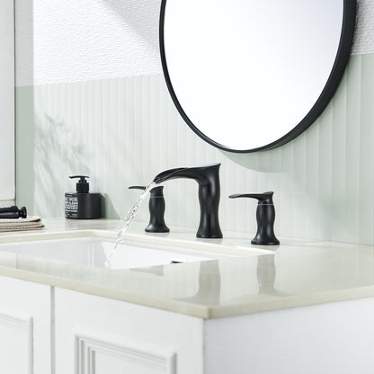 8 in. Widespread Waterfall 2-Handles 3-Holes Bathroom Faucet Lavatory Vanity Sink Faucet in Matte Black