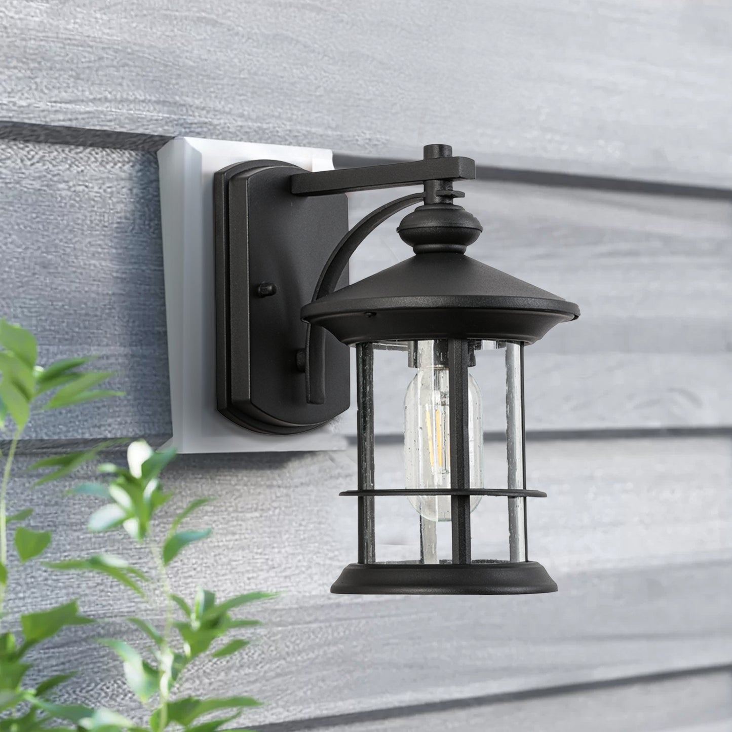 1 Waterproof Outdoor Wall Light, Clear Glass Sheet Outdoor Wall Light, Matte Black