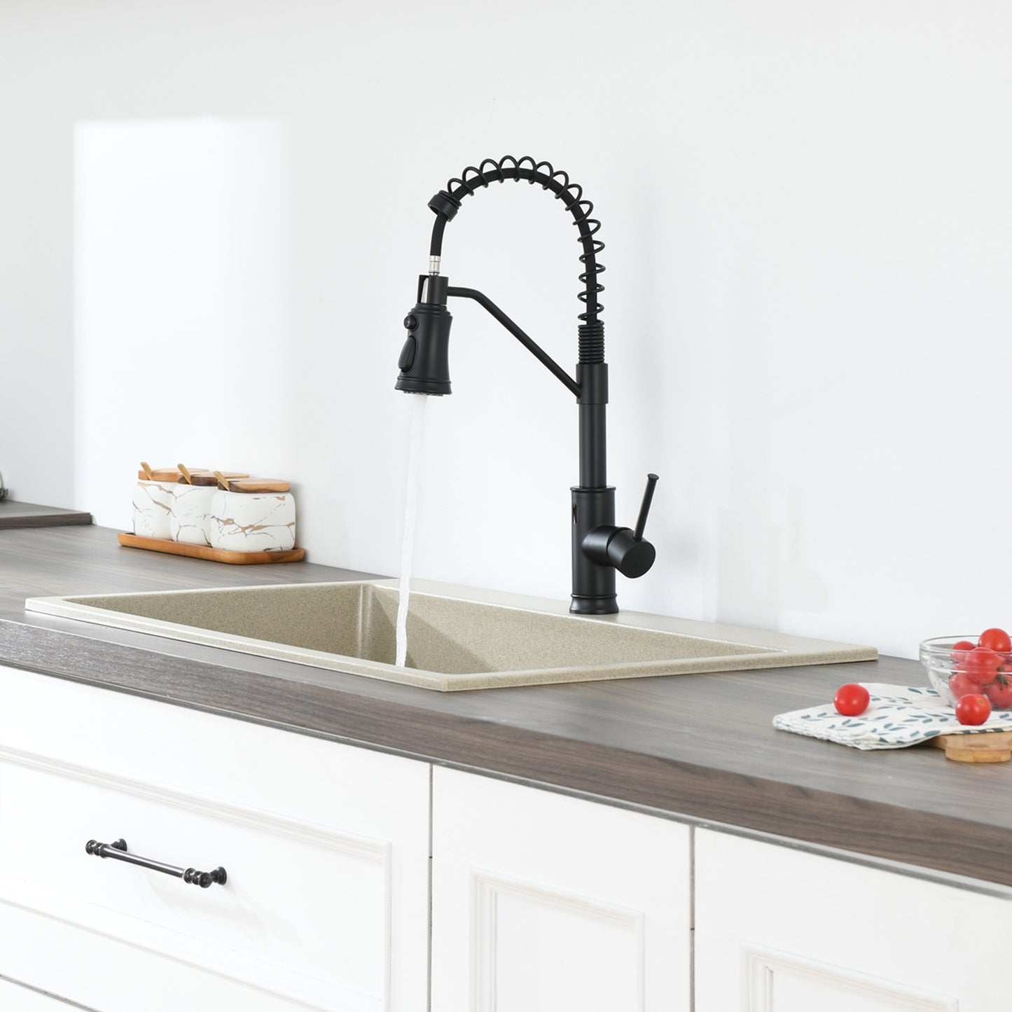 Single Handle Pull Out Sprayer Kitchen Faucet in Black