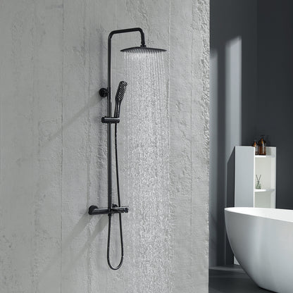 Modern Wall Bar Shower Kit 1-Spray 10 in. Square Rain Shower Head with Hand Shower in Matt Black