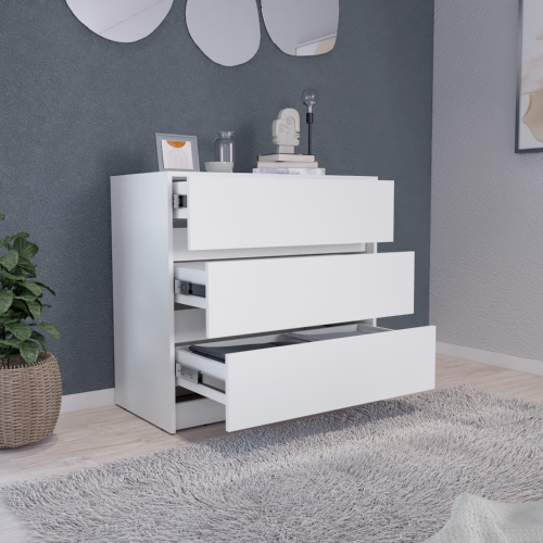 Three Drawer Dresser, Pull Out Mechanism-White