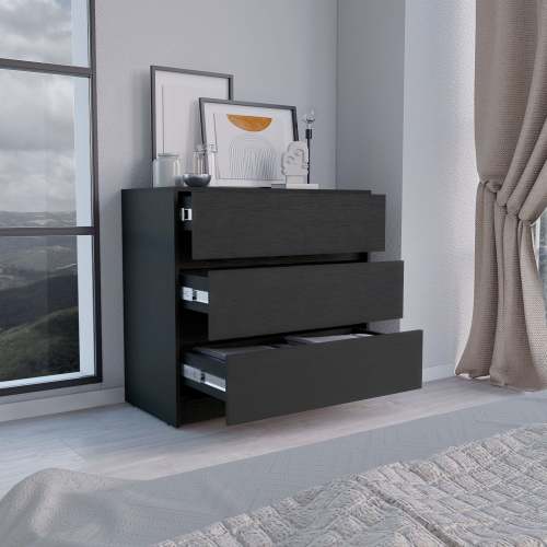 Dresser 31H, 3 Drawers, Chest of Drawers, Black