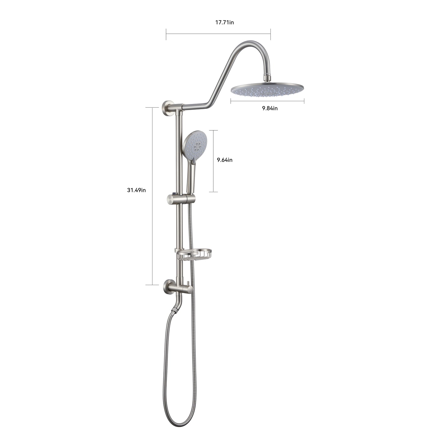 5 -Spray Patterns 8 in. 2.5 GPM Rain Wall Mount Dual Shower Heads with Handheld Shower System in Brushed Nickel