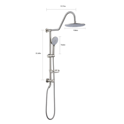 5 -Spray Patterns 8 in. 2.5 GPM Rain Wall Mount Dual Shower Heads with Handheld Shower System in Brushed Nickel