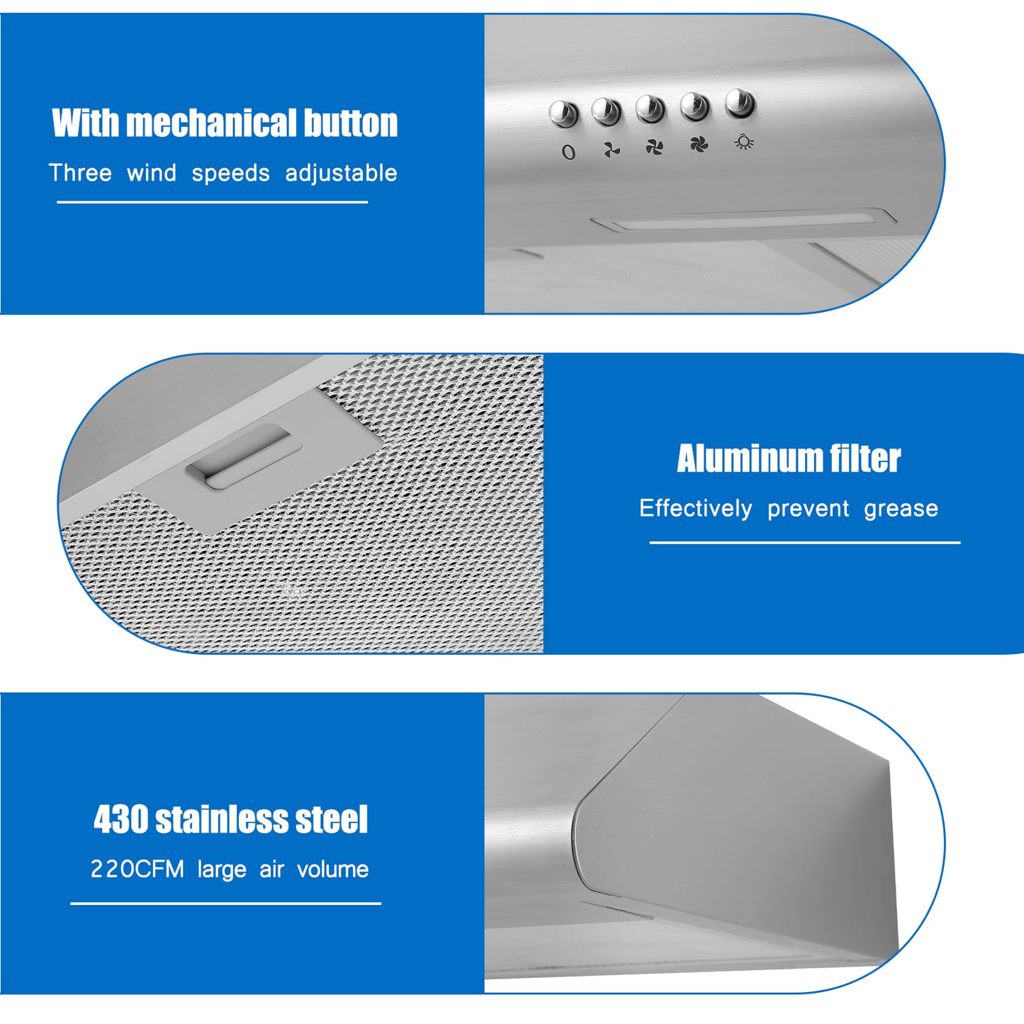 30-in 220-CFM Convertible Silver Under Cabinet Range Hoods Undercabinet Mount