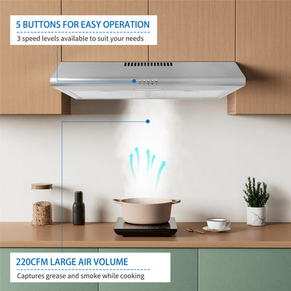 30-in 220-CFM Convertible Silver Under Cabinet Range Hoods Undercabinet Mount