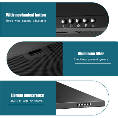 30-in 450-CFM Convertible Black Wall Mount Range Hoods