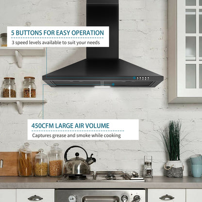 30-in 450-CFM Convertible Black Wall Mount Range Hoods