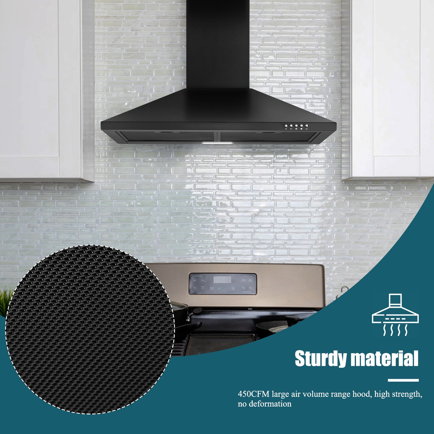 30-in 450-CFM Convertible Black Wall Mount Range Hoods