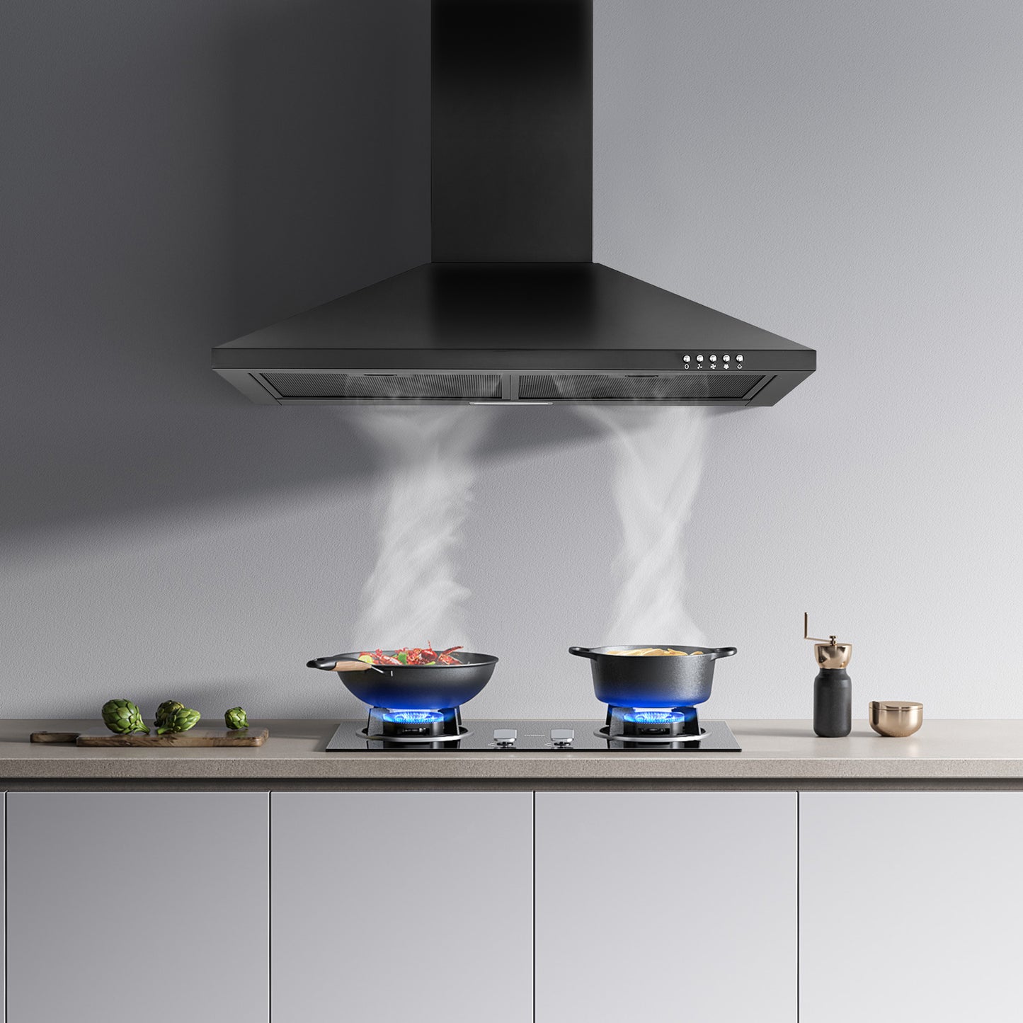 30-in 450-CFM Convertible Black Wall Mount Range Hoods