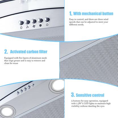 30-In 450-Cfm Ducted Silver Wall Mount Range Hoods With Charcoal Filter