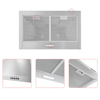 Three-Speed Range Hood 30 Inch Wall Mounted Range Hoods, Convertible Duct/Ductless Kitchen Hood, Max 450 Cfm, Black, Stainless Steel, Aluminum Filters, Led Light, Button Control Vent Hood (Silver)