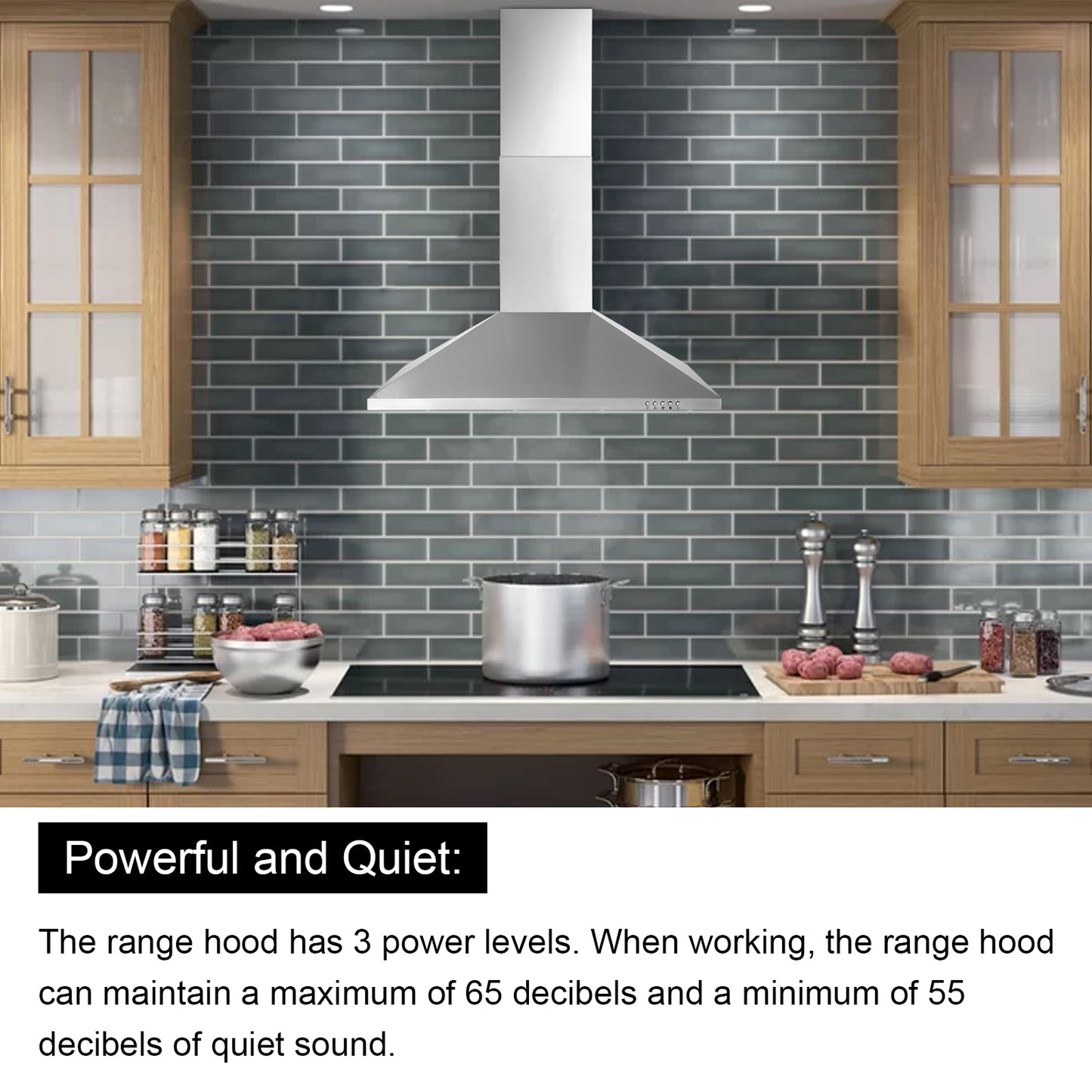 Three-Speed Range Hood 30 Inch Wall Mounted Range Hoods, Convertible Duct/Ductless Kitchen Hood, Max 450 Cfm, Black, Stainless Steel, Aluminum Filters, Led Light, Button Control Vent Hood (Silver)