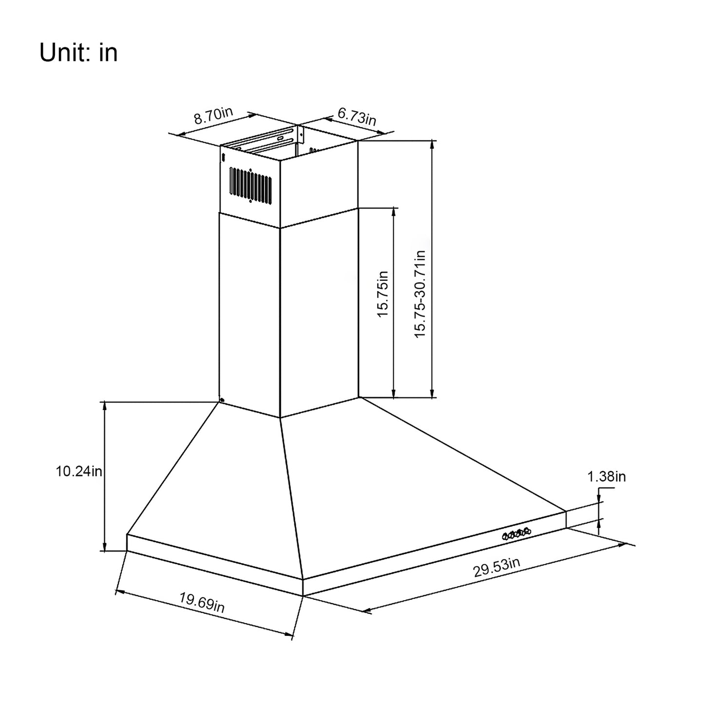 Stainless Steel 700 CFM Ducted (Vented) Wall Range Hood with Baffle Filter