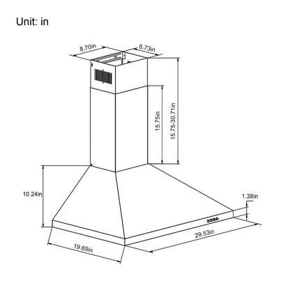 Stainless Steel 700 CFM Ducted (Vented) Wall Range Hood with Baffle Filter