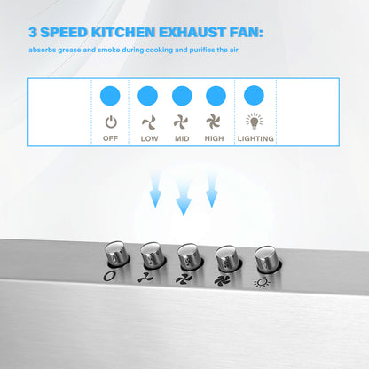 Stainless Steel 700 CFM Ducted (Vented) Wall Range Hood with Baffle Filter