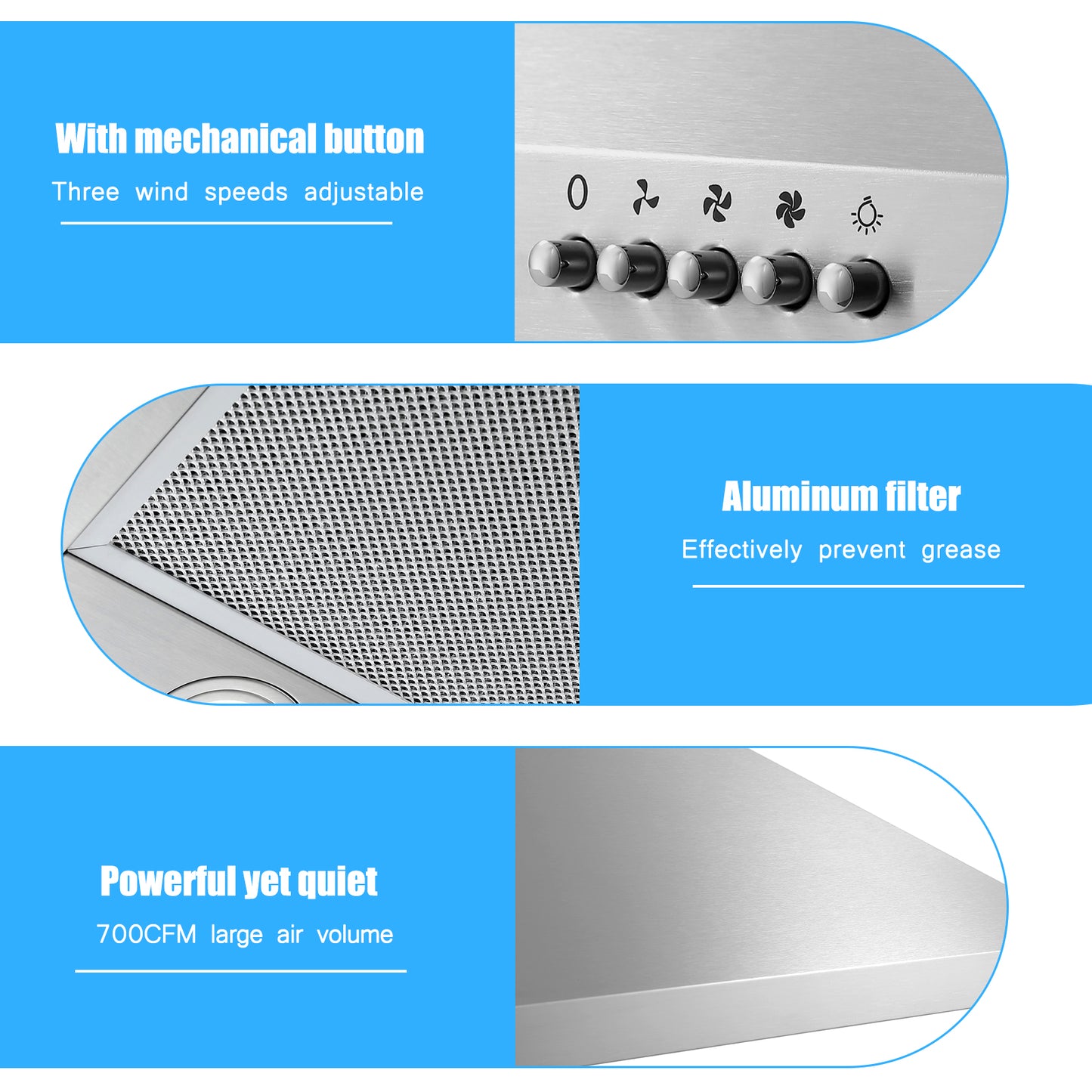 Stainless Steel 700 CFM Ducted (Vented) Wall Range Hood with Baffle Filter