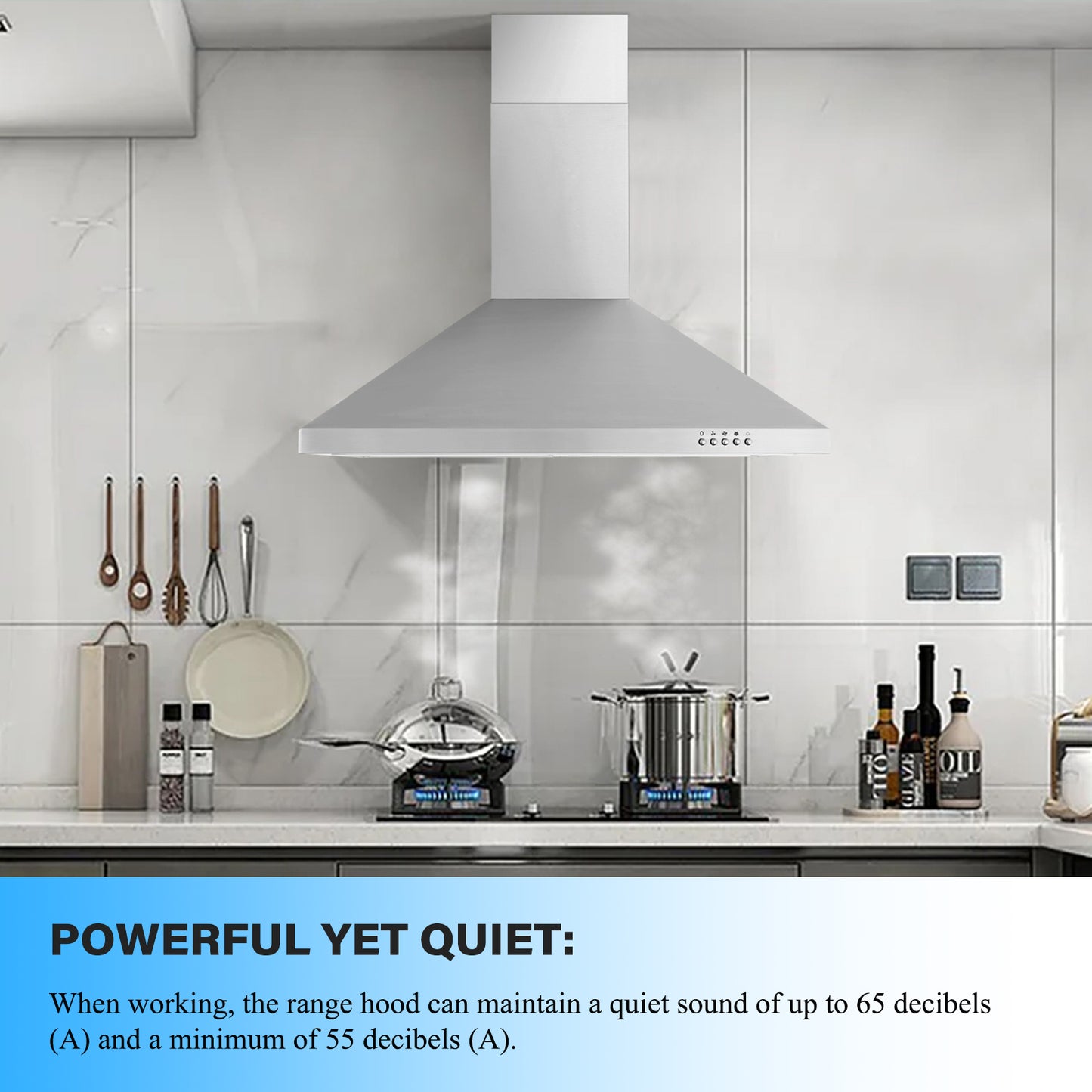 Stainless Steel 700 CFM Ducted (Vented) Wall Range Hood with Baffle Filter