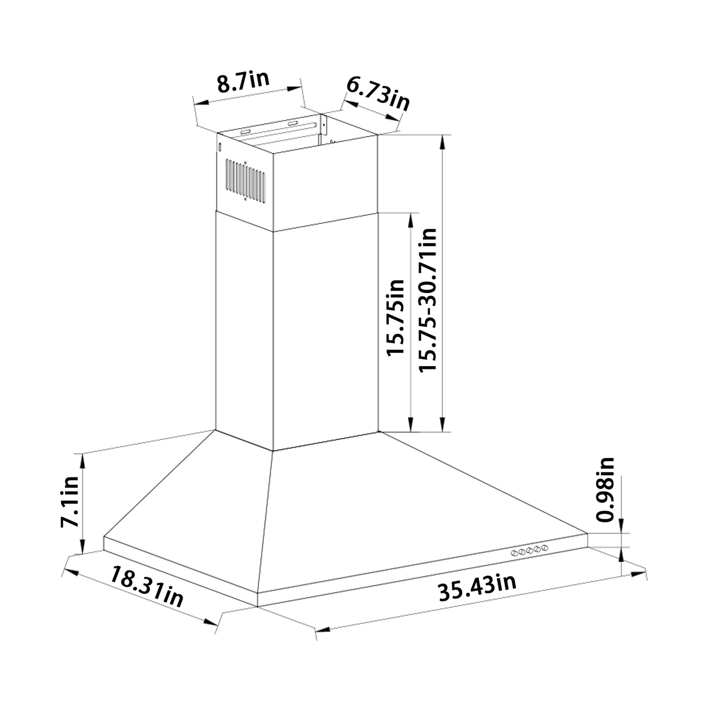 Stainless Steel 450 CFM Ducted (Vented) Wall Range Hood with Baffle Filter