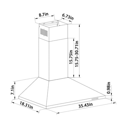 Stainless Steel 450 CFM Ducted (Vented) Wall Range Hood with Baffle Filter
