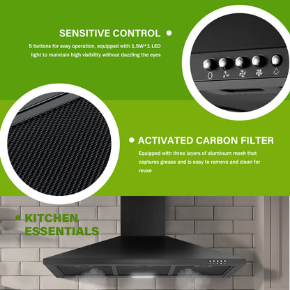 Stainless Steel 450 CFM Ducted (Vented) Wall Range Hood with Baffle Filter