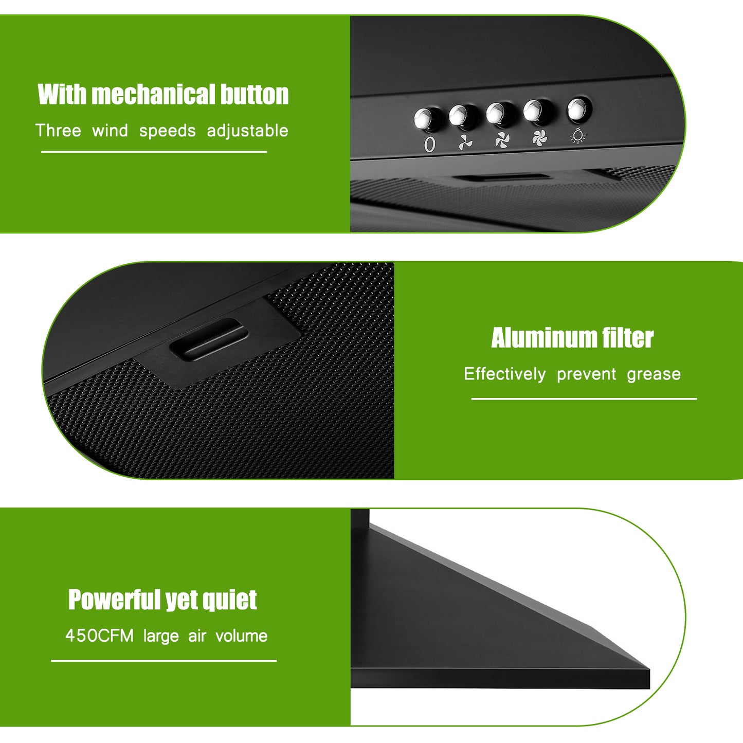 Stainless Steel 450 CFM Ducted (Vented) Wall Range Hood with Baffle Filter