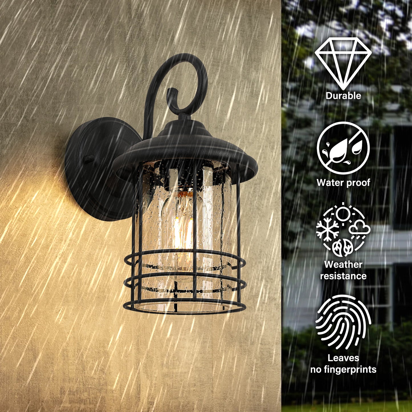 1 Waterproof Outdoor Wall Light, Outdoor Wall Light, Matte Black
