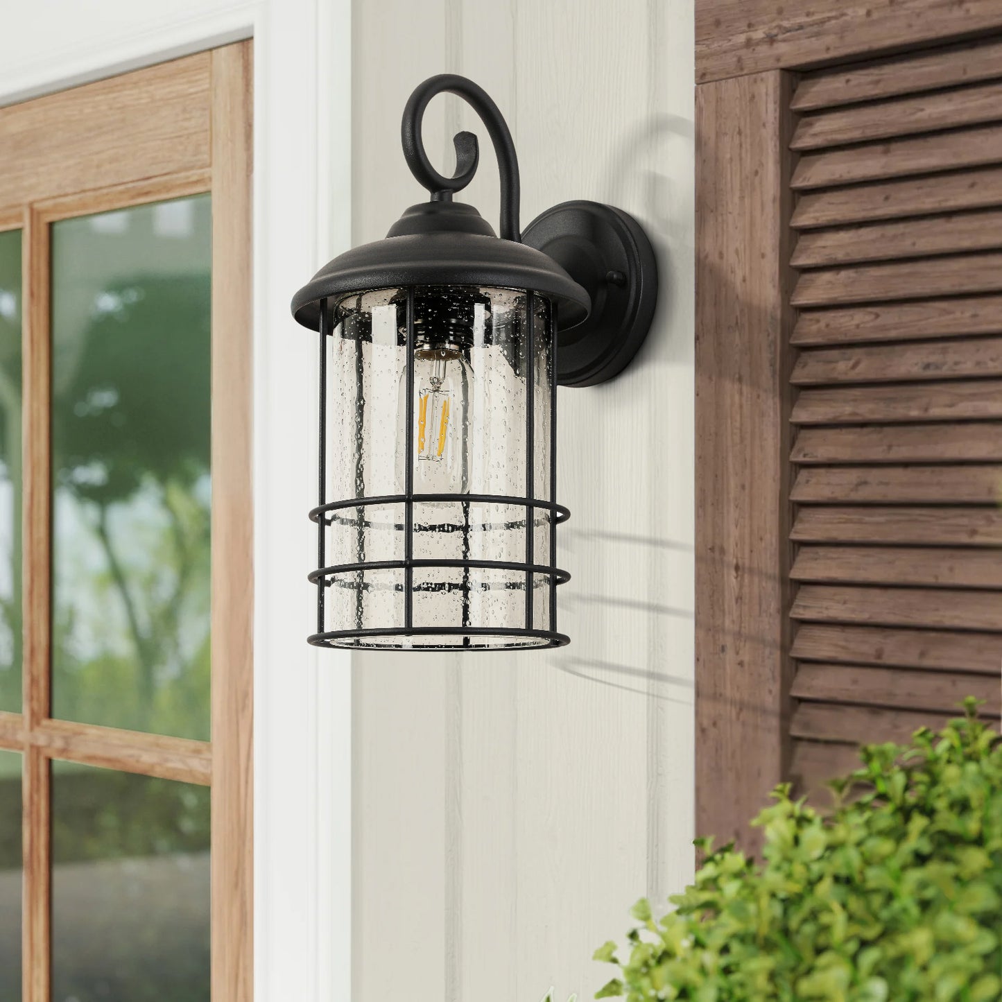 1-Light Textured Black not Motion Sensing Dusk to DaWn Outdoor HardWired Wall Lantern Sconce With LED