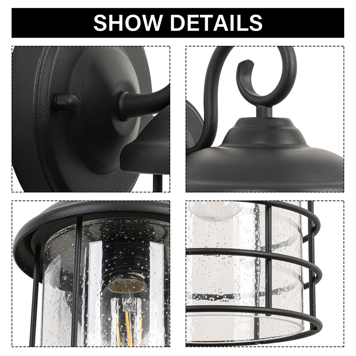 1-Light Textured Black not Motion Sensing Dusk to DaWn Outdoor HardWired Wall Lantern Sconce With LED