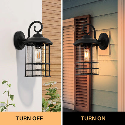 1-Light Textured Black not Motion Sensing Dusk to DaWn Outdoor HardWired Wall Lantern Sconce With LED