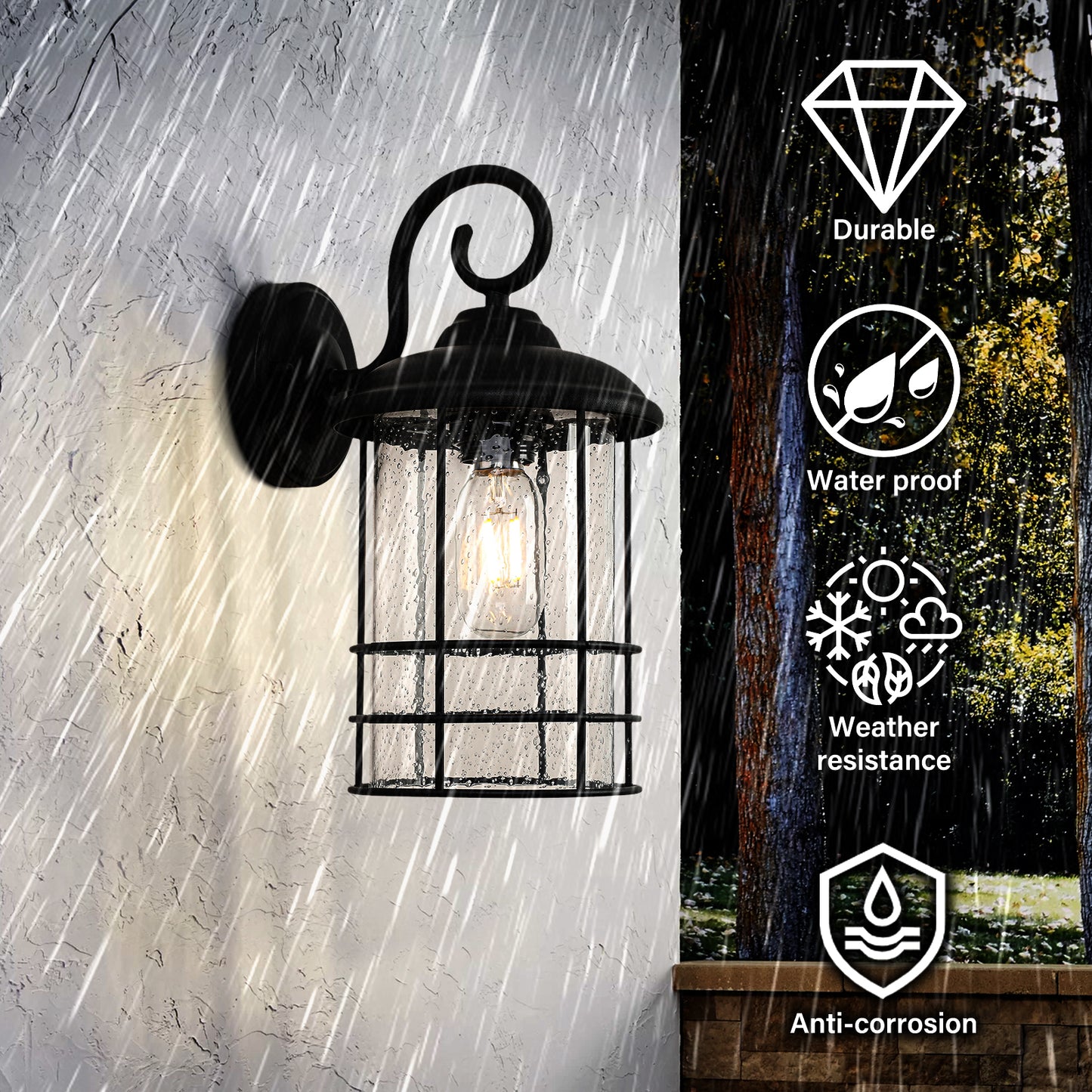 1-Light Textured Black not Motion Sensing Dusk to DaWn Outdoor HardWired Wall Lantern Sconce With LED